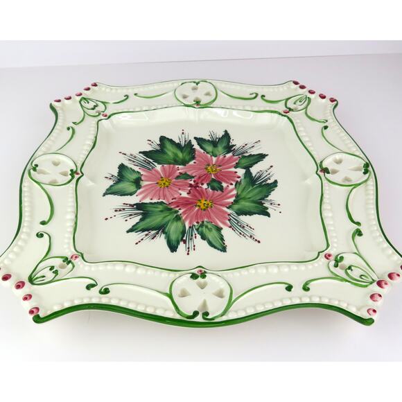 Casafina Portugal Hand Painted Floral Pierced Lace Edge 12.25" Ceramic Platter - Picture 12 of 16